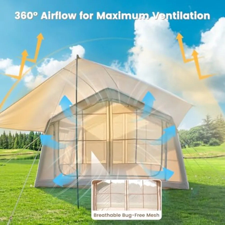 4-6 Person Inflatable Camping Tent,Easy Setup Blow Up Tent with Hand Pump, PU3000mm Waterproof Breathable 4 Season Glamping Tent