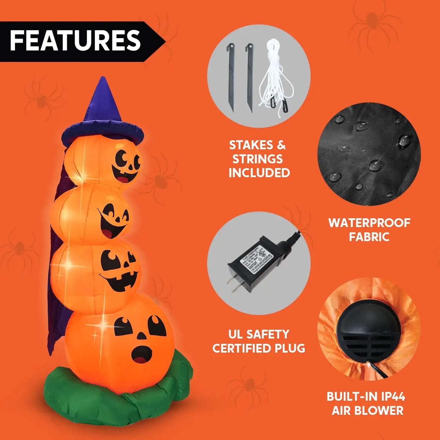 6 FT Tall Halloween Inflatables Stacked Pumpkins with Build-in LEDs for Porch Halloween Pumpkin Gift Decor Blow up Yard Decorations