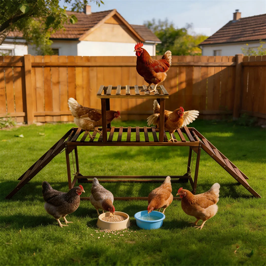 Pine Wood Chicken Perch Swing with Roosting Bars & Climbing Ladder, Activity Play Toy for Healthy Happy Backyard Farm Pets