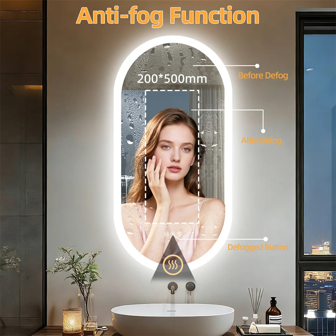 LUVODI Smart Bluetooth Lighted Bathroom Mirror with Dimming Backlit Wall Vanity Anti-Fog Tempered Glass for Sink Dressing