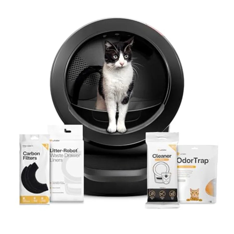 Automatic Self-Cleaning Cat Litter Box with OdorTrap Refills Liners Cleaner Wipes and Carbon Filters for Continuous Freshness