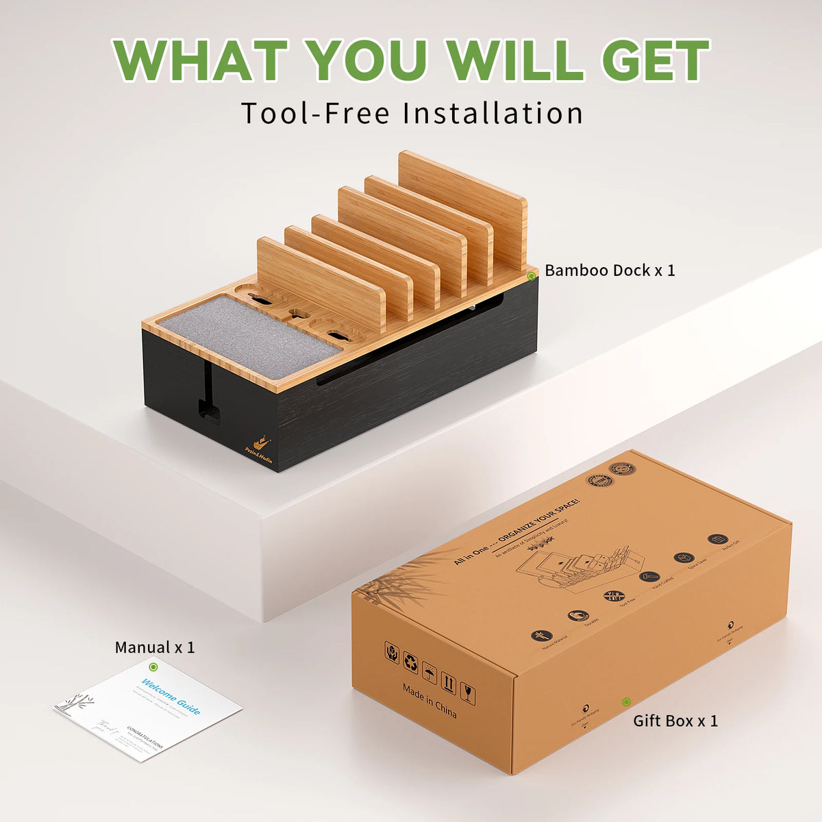 Bamboo Charging Station Organizer for Phones and Tablets