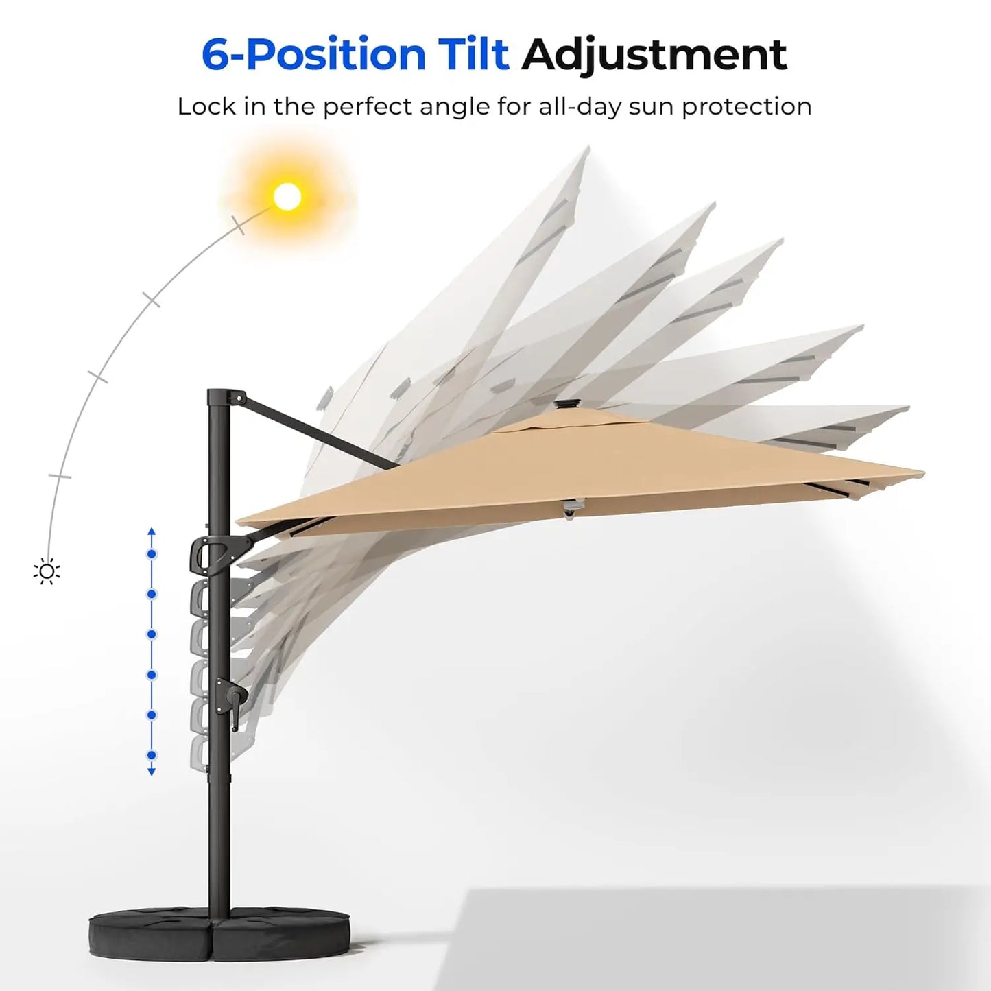 10 ft Square Cantilever Patio Umbrella with Base Included, Solar Lights Large Umbrella Outdoor Patio with, Customized