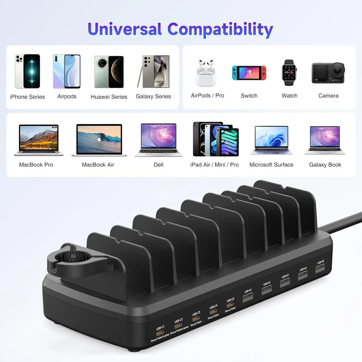 320W Charging Station With Ten Ports for Fast Device Charging