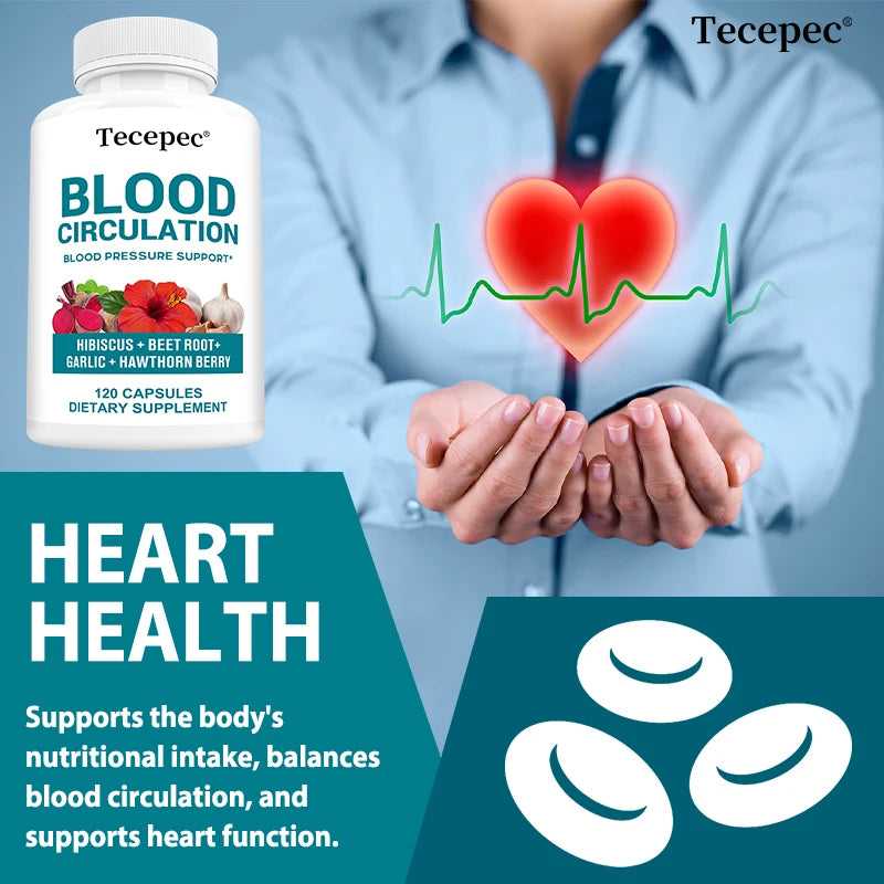 Blood Circulation Capsules - with Hibiscus Extract, Folic Acid and Garlic, Antioxidant, Supports Blood Circulation and Bone Health