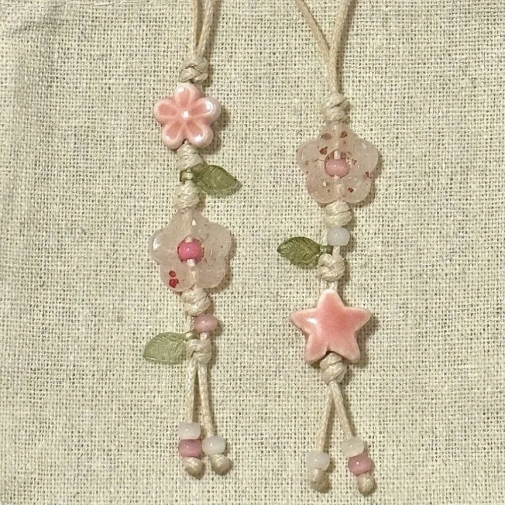 Cute Star Flower Phone Charm Ceramic Beaded Phone Lanyard Pastel Colors For Girl Bag Camera Pendant Anti-Lost Strap