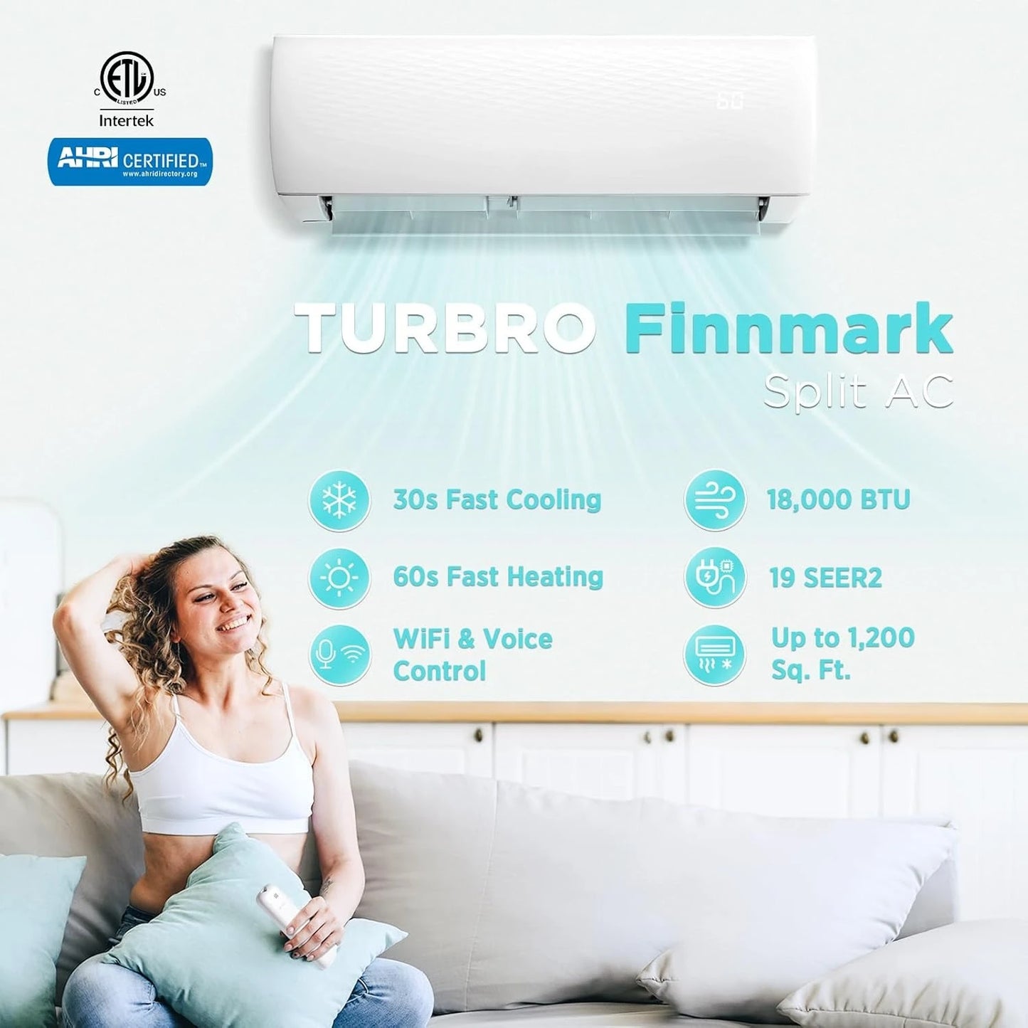18,000 BTU Ductless Mini Split AC with Heat Pump, Inverter Compressor, 19 SEER2, 230V, R32 Refrigerant, Pre-charged, Customized