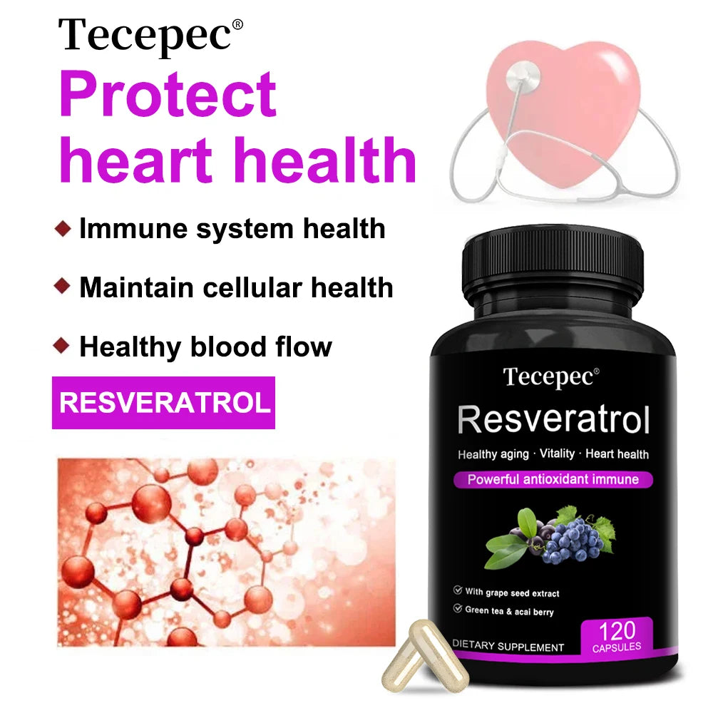 Resveratrol Supplement 1200mg - with Green Tea Leaf & Grape Seed - Anti-Aging, Antioxidant, Cardiovascular Health