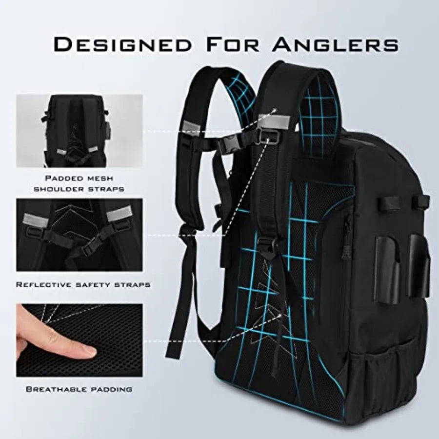 KarryAll Fishing Tackle Backpack with Rod Holder 4 Tackle Boxes, 40/26L Tackle Bag Storage Fishing Gear and Equipment