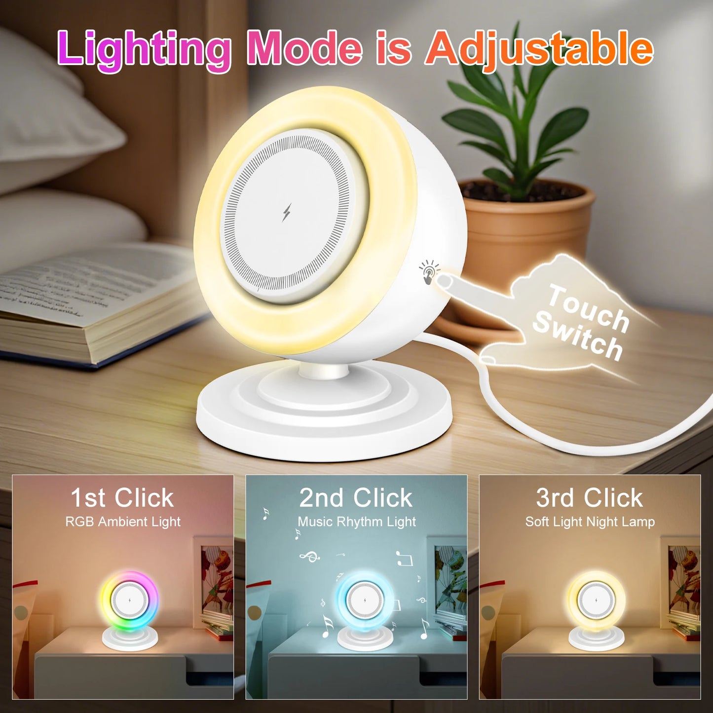 Magnetic Wireless Charger Stand 15W 4 in 1 Light Bluetooth Speaker RGB Colors Fast Charging For Magsafe iPhone 17 16 15  Pro Max