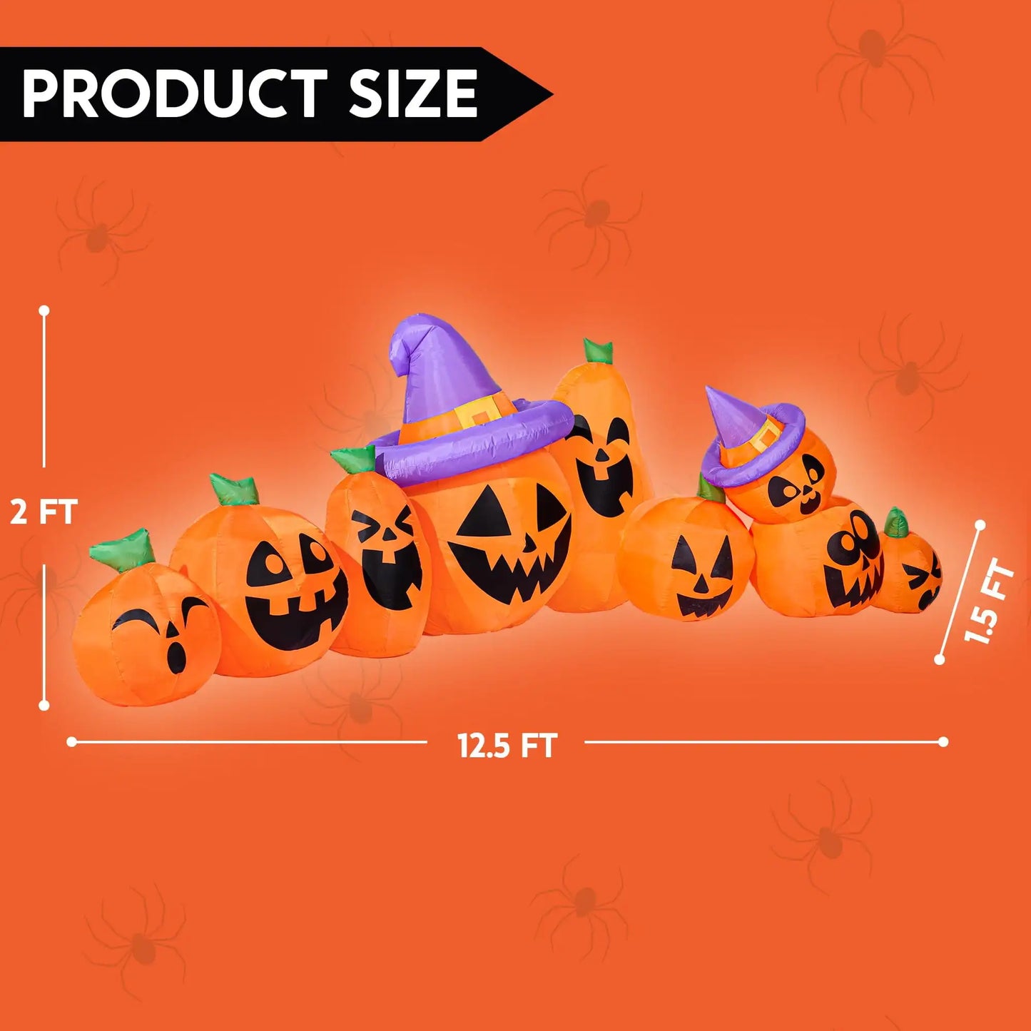 12.5 FT Long Pumpkin Halloween Inflatable with Witch Hat Decorations Inflatables with Build-in LEDs for Halloween Decor