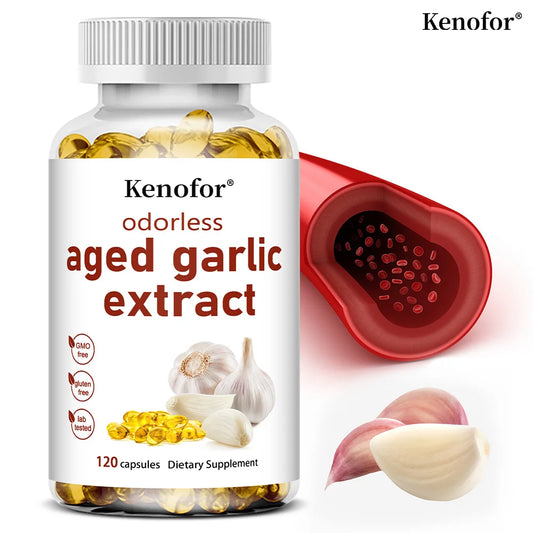 Odorless Aged Garlic Extract Capsules, Health & Energy Support, Cleansing and Detoxification, Non-GMO, Non-Soy