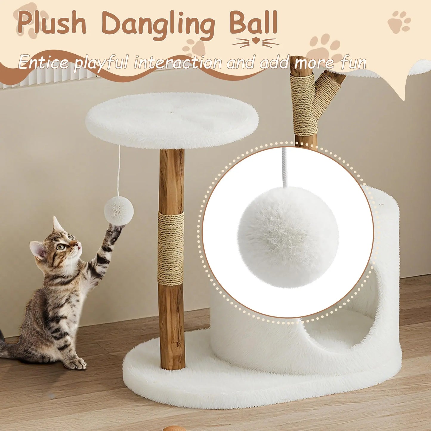 Real Wood Modern Cat Tree Tower With Wicker Condo Scratching Post Bed Boho Luxury Pet Furniture Indoor Cats Space-Saving
