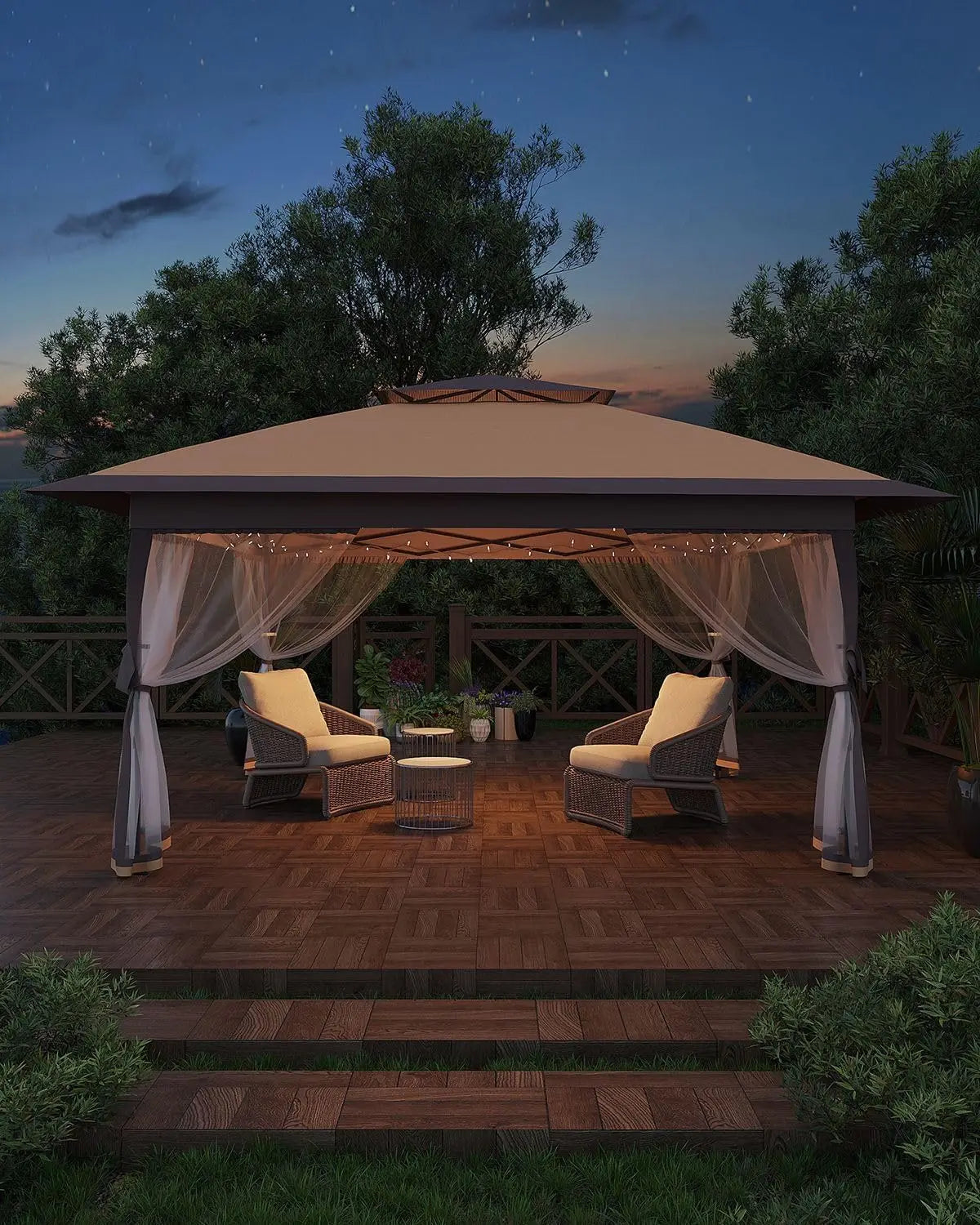 Pop-Up Outdoor Gazebo 13x13FT with Double Roof, Mosquito Netting, Adjustable Height, UV-Resistant Heavy-Duty Patio Canopy Tent