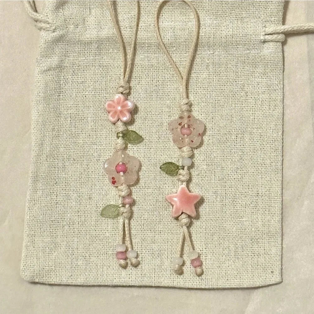 Cute Star Flower Phone Charm Ceramic Beaded Phone Lanyard Pastel Colors For Girl Bag Camera Pendant Anti-Lost Strap