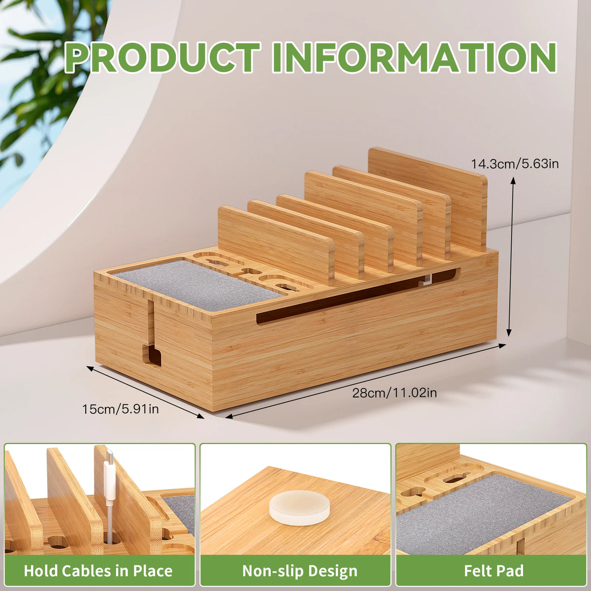 Bamboo Charging Station Organizer for Phones and Tablets