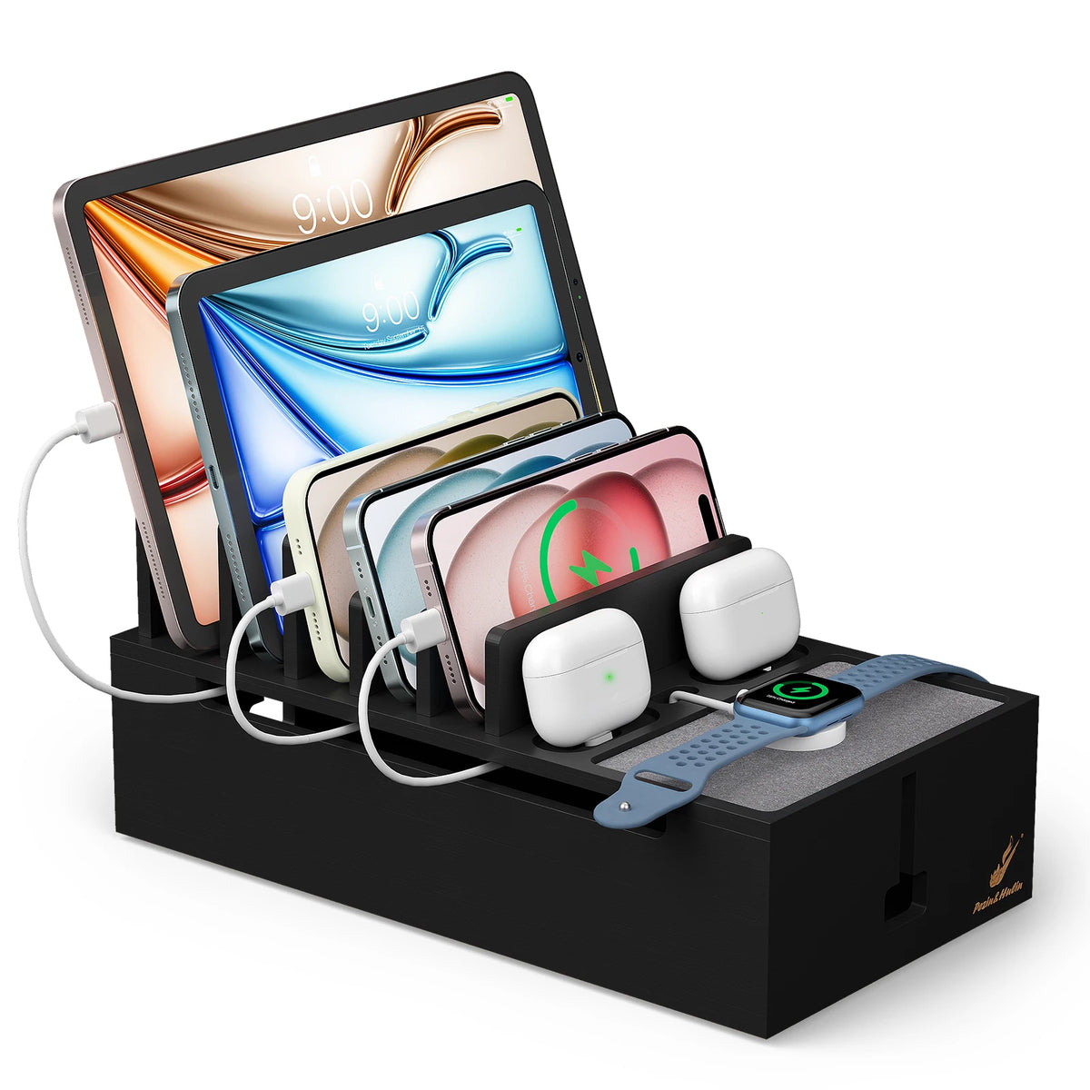 Bamboo Charging Station Organizer for Phones and Tablets