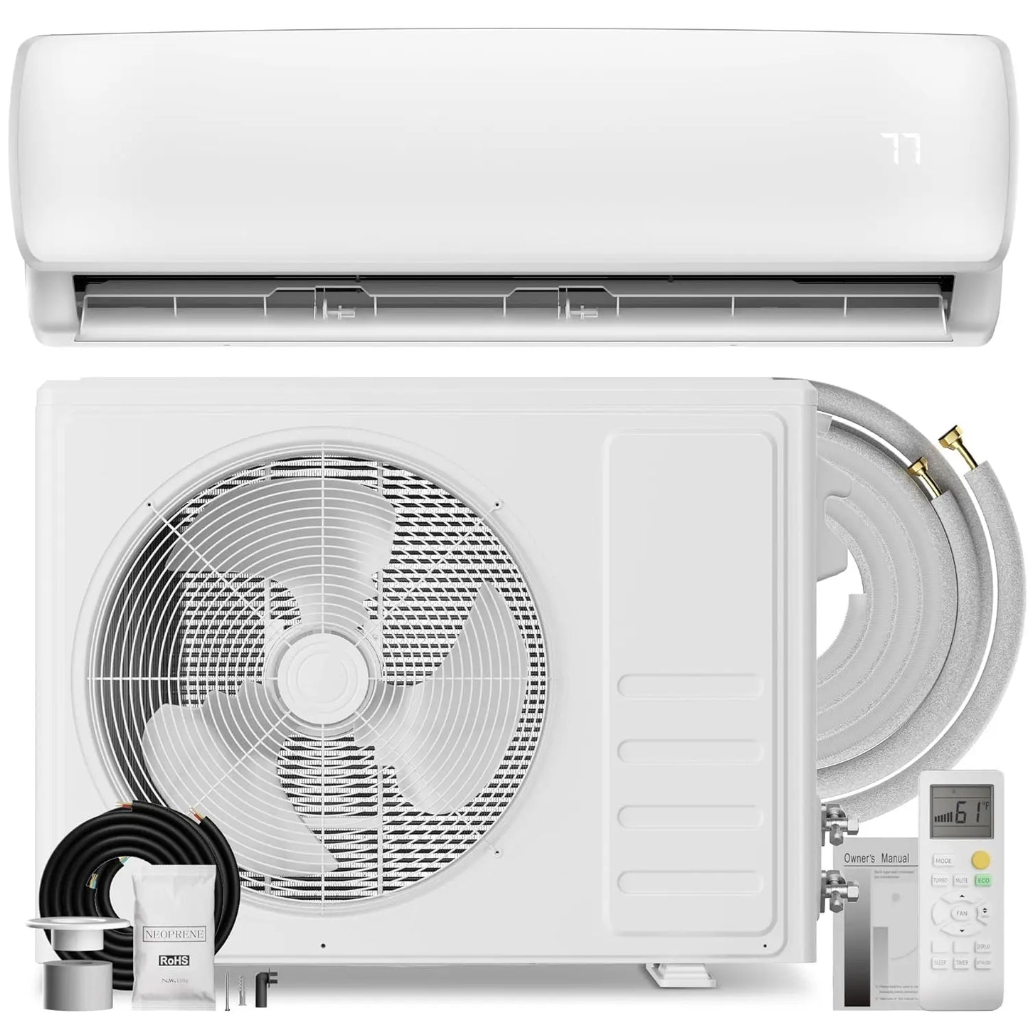 12000BTU Mini Split Air Conditioner Heat Pump 19 SEER2 110V Cools 750sqft Ductless Inverter Pre-Charged Condenser Custom