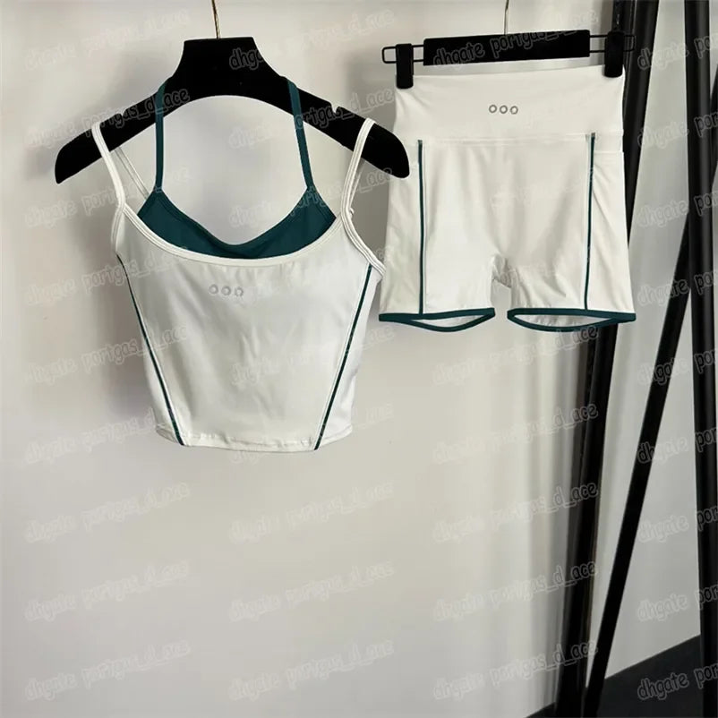 Summer Women Vest Shorts Tracksuit Designer Fake Two Piece Padded Tanks High Waist Shorts Fitness Yoga Outfits