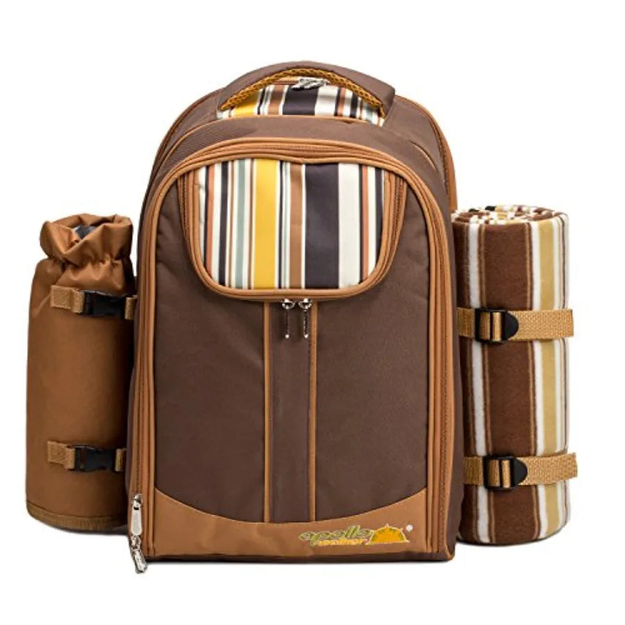 Picnic Backpack Bag for with Cooler Compartment, Detachable Bottle/Wine Holder, Fleece Blanket, Plates and Cutlery
