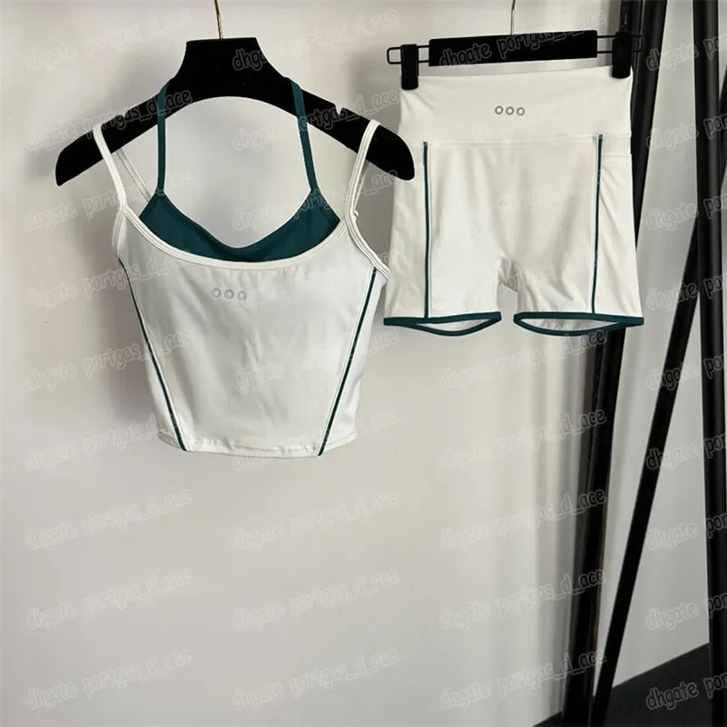 Summer Women Vest Shorts Tracksuit Designer Fake Two Piece Padded Tanks High Waist Shorts Fitness Yoga Outfits