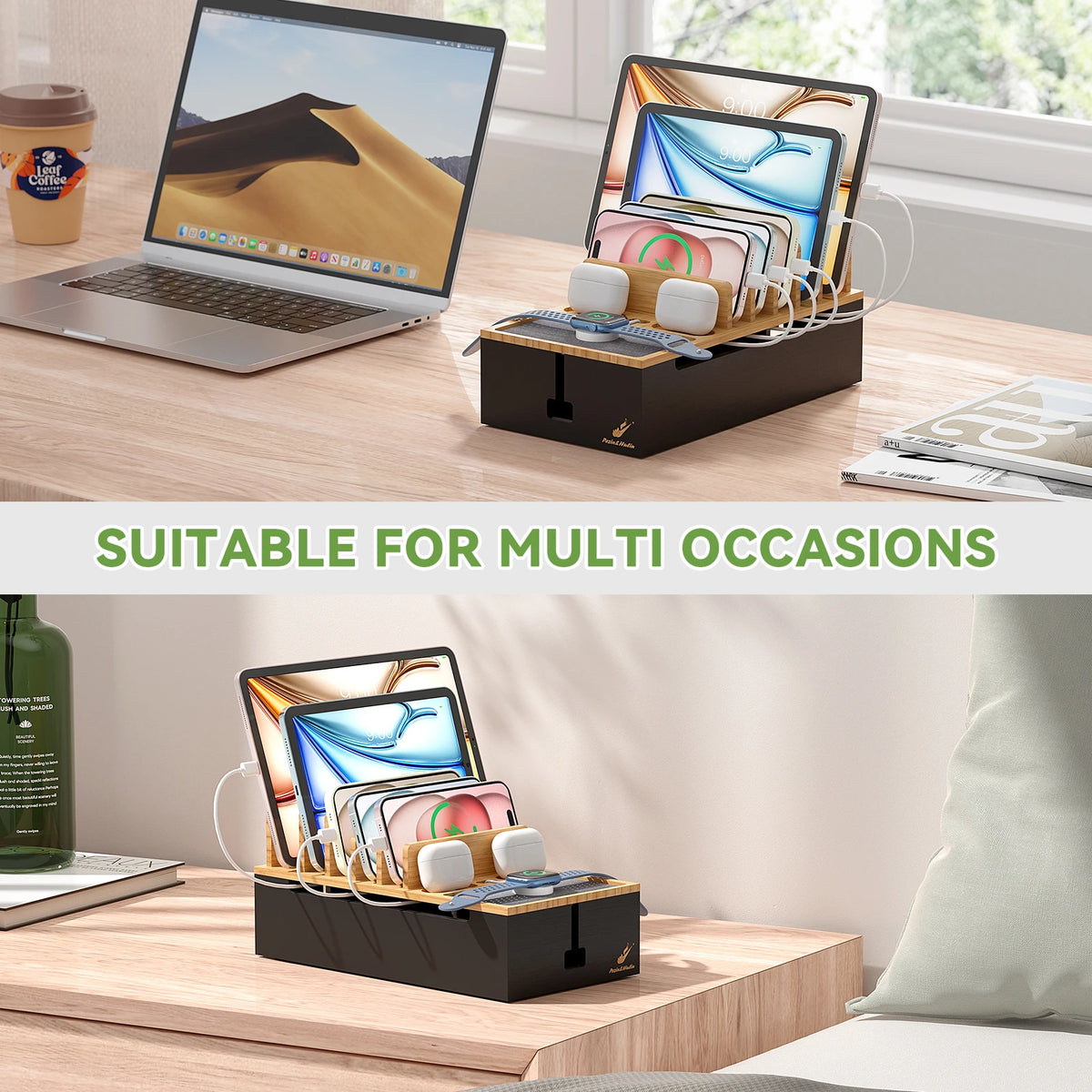Bamboo Charging Station Organizer for Phones and Tablets
