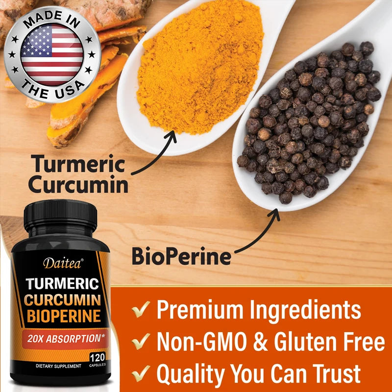 Turmeric Curcumin with BioPerine 95%-Better Absorption, Natural Joint Support Supplement, Vegan Herbal Extract
