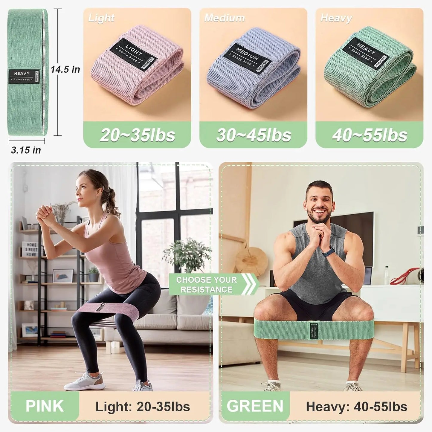 Resistance Bands Set for Full Body Workout, Exercise Bands for Legs and Butt, Yoga Pilates Fitness Equipment