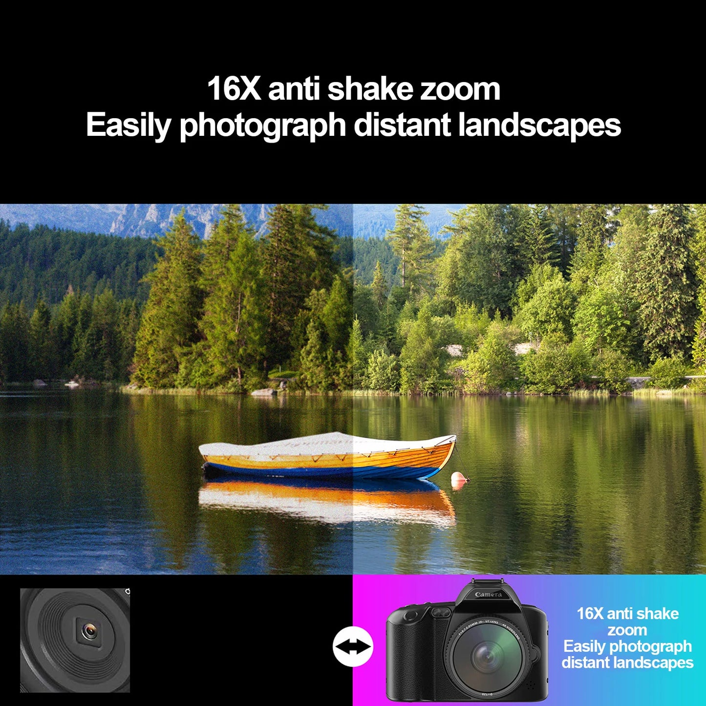 4K 64MP Digital Camera 3 Inch IPS Screen 16x Digital Zoom Wireless Dual Cameras Camcorder Night Vision with Memory Card