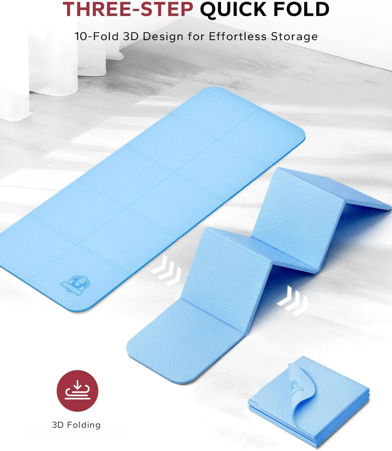 HAPBEAR Foldable Yoga Mat - 72"x24"x0.24" (6mm), Non-Slip TPE Exercise Mat for Home Workout, Yoga, Pilates,Stretching, & Travel, Durable & Eco-Friendly, Includes Carry Bag