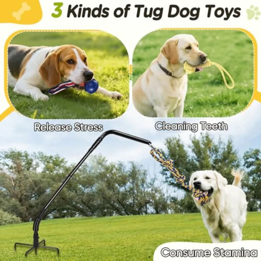 Tether Outdoor Dog Rope Toy with Strengthen Spring Pole 3 Kinds Dog Tug of War Toys for Self Play and Interactive in Park Yard