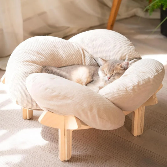 XIUWO Elevated Wooden Cat Bed With Cushion