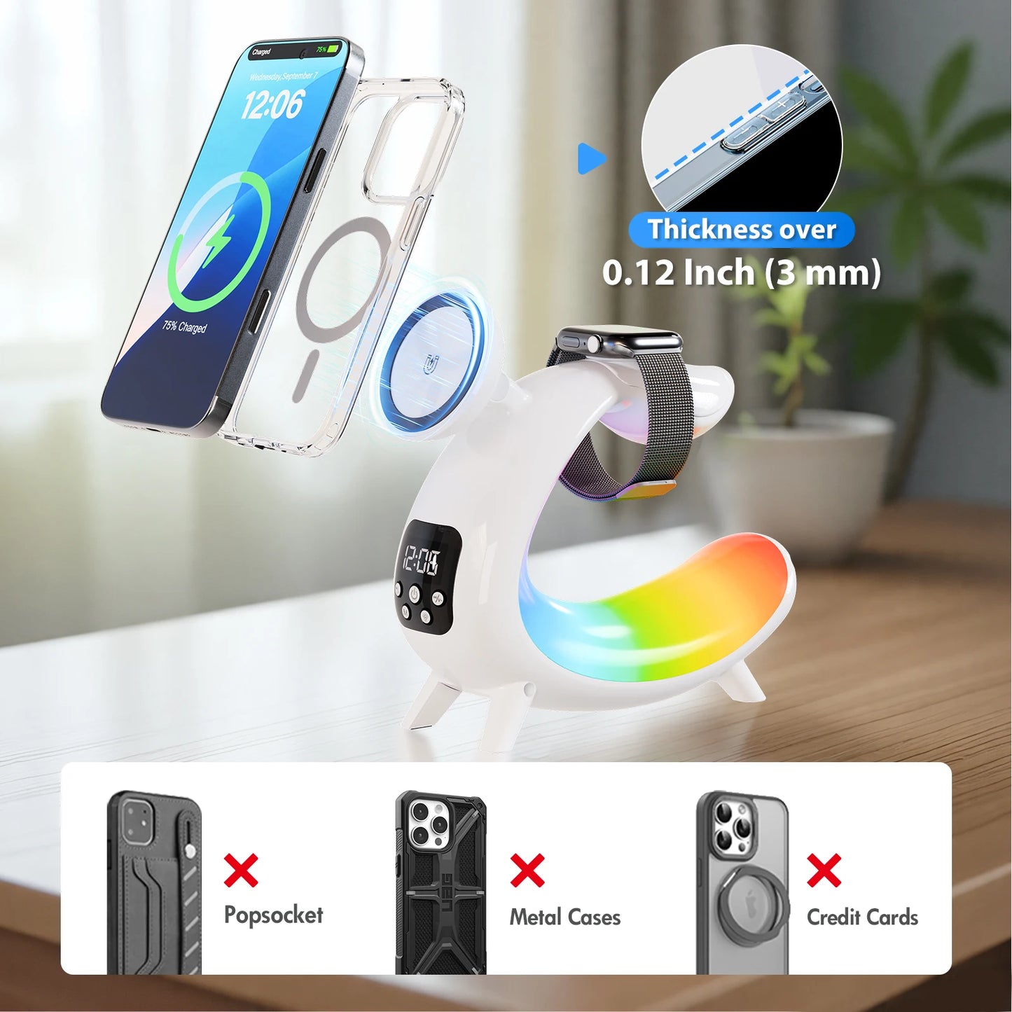 Magnetic Wireless Charger 6 In 1 With Bluetooth Speaker Clock