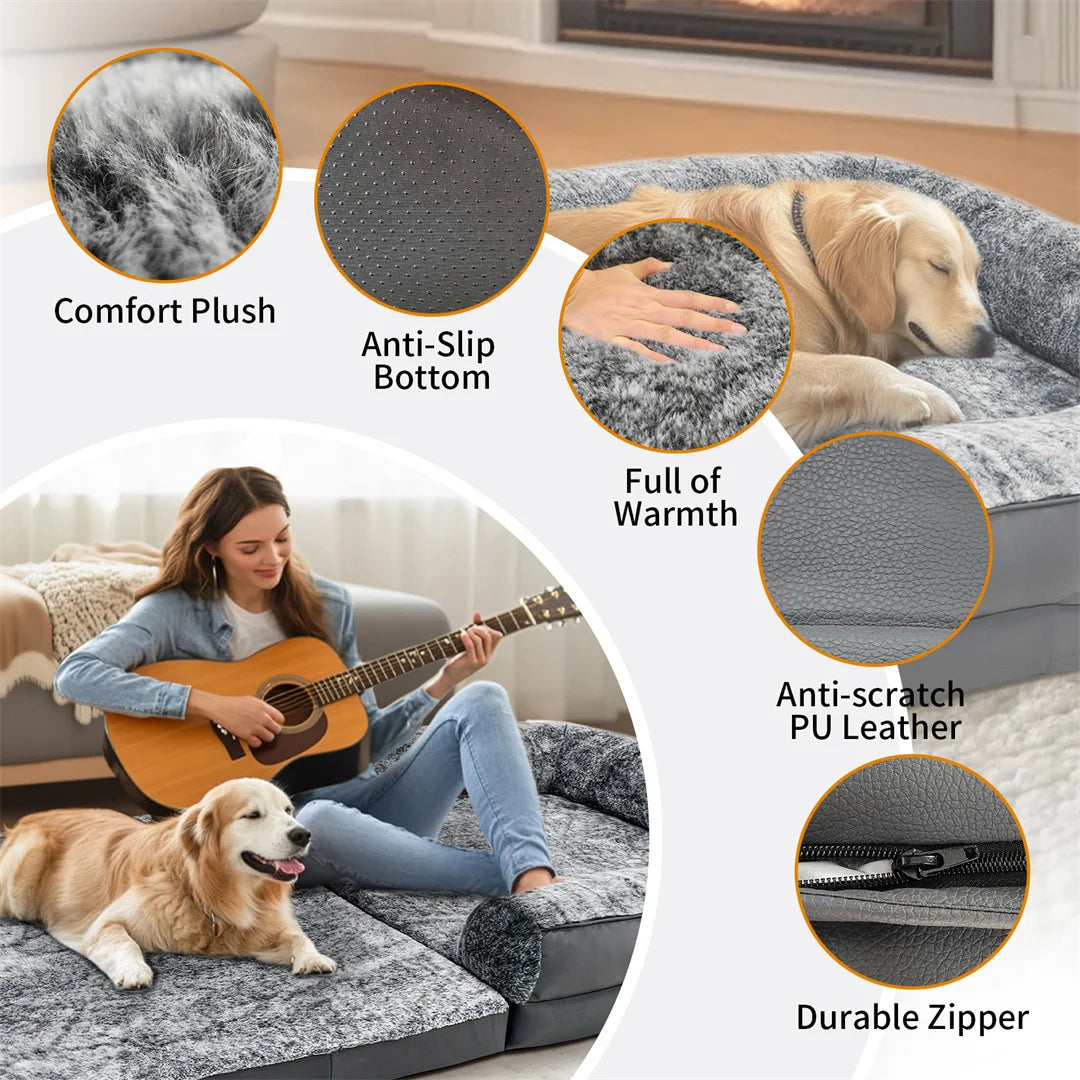 180cm Long Human-Size Giant Dog Bed Calming Pet Dog Bed Plush Cover Orthopedic Sponge Base with Foldable Design for Winter,Keep Warm