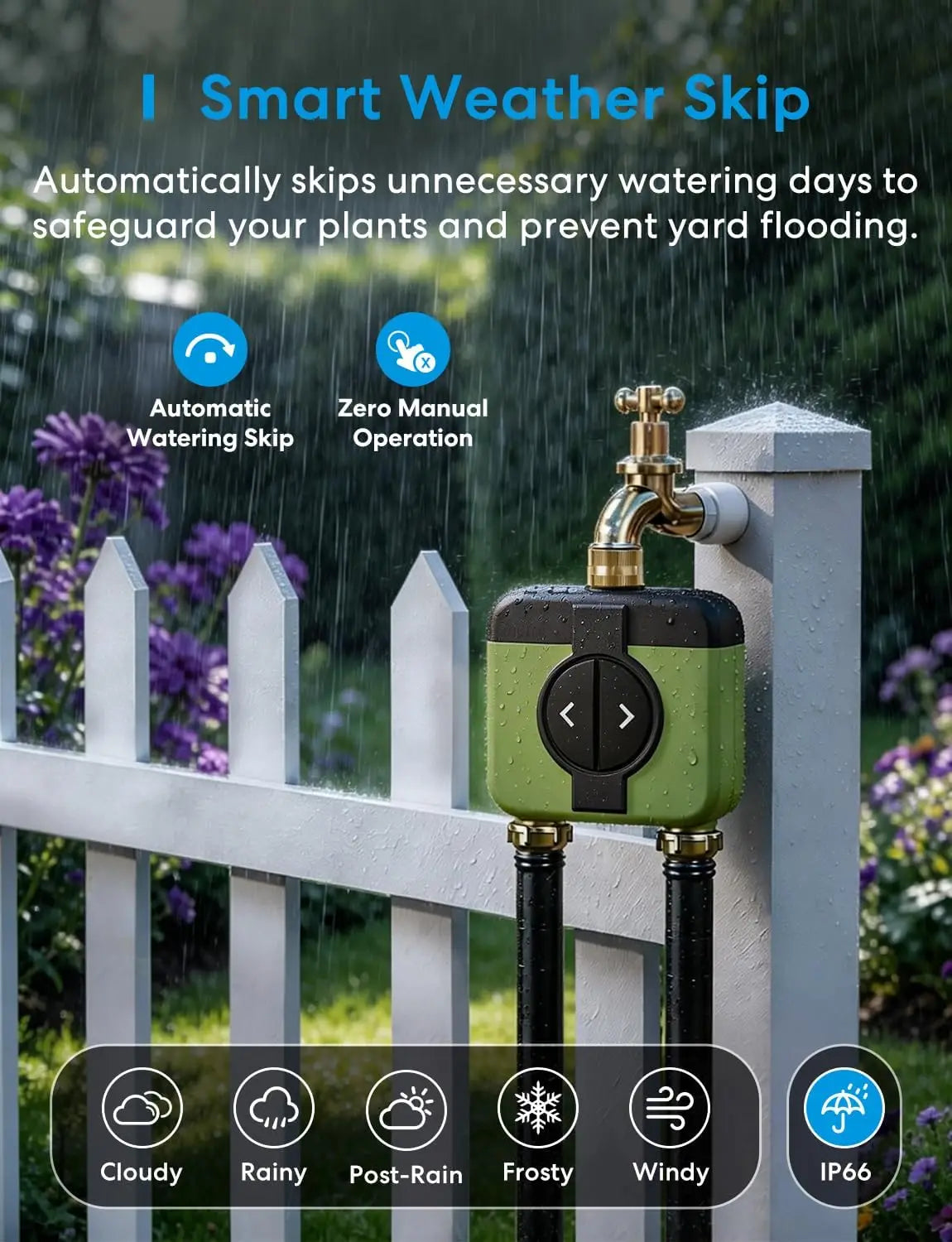 2 Zone WiFi Hose Timer with Brass Inlet & Outlet, Smart Sprinkler Controller, Remote & Voice Control, Weather-Based Rain Delay