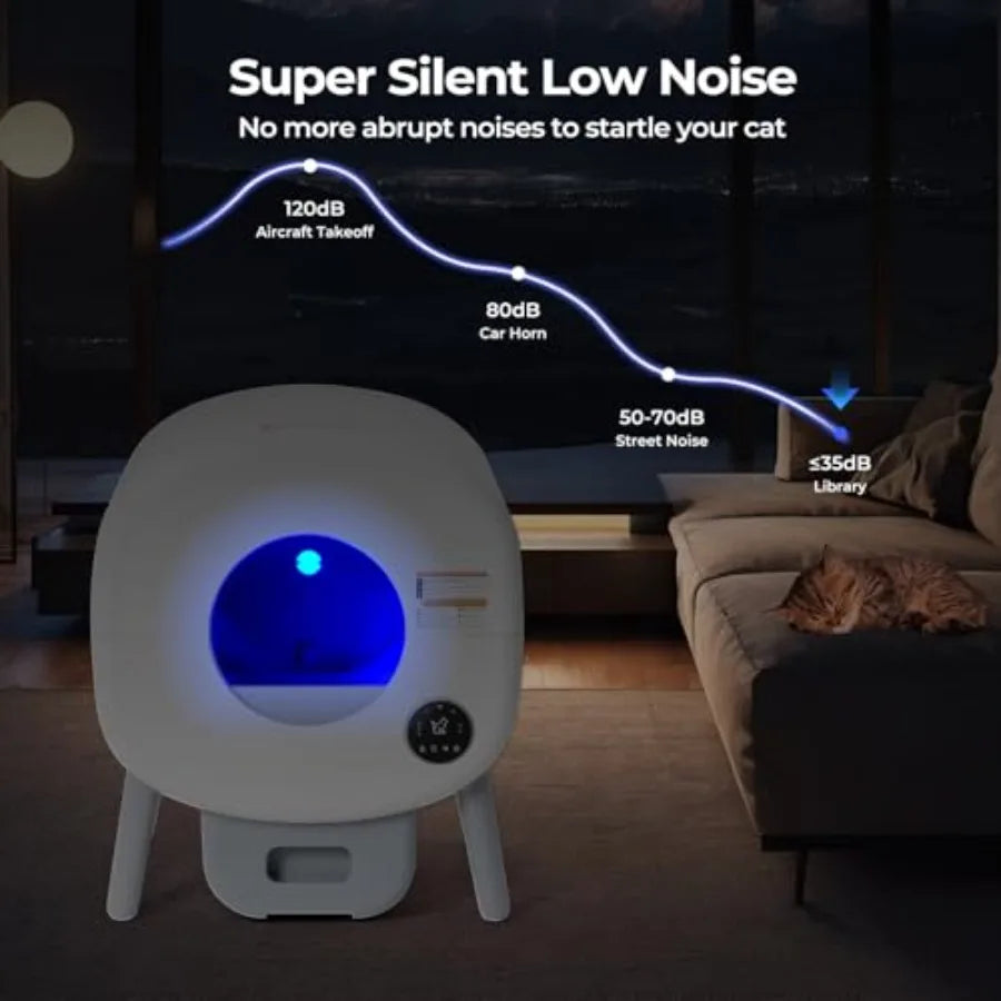 Extra Large Self-Cleaning Cat Litter Box for Multiple Cats with Odor-Free Technology App-Controlled Operation Ambient Light Was