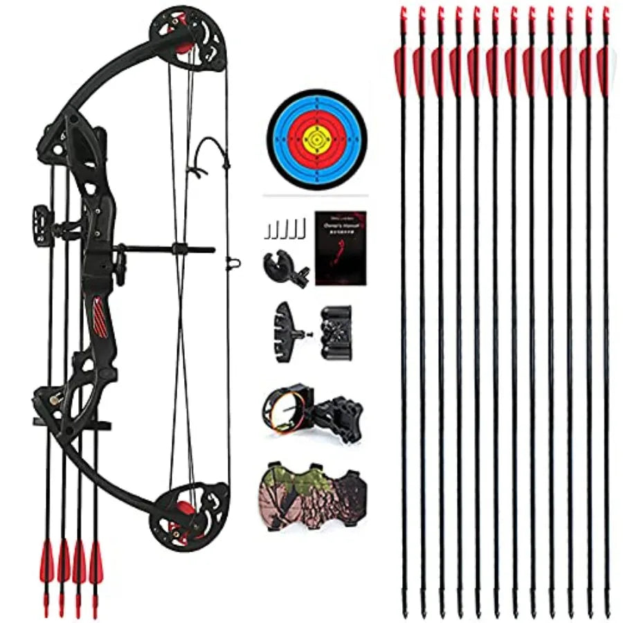 Compound Bow Archery for Youth and Beginner, Right Handed, 19-28 Draw Length, 15-29 Lbs Draw Weight, 260 fps