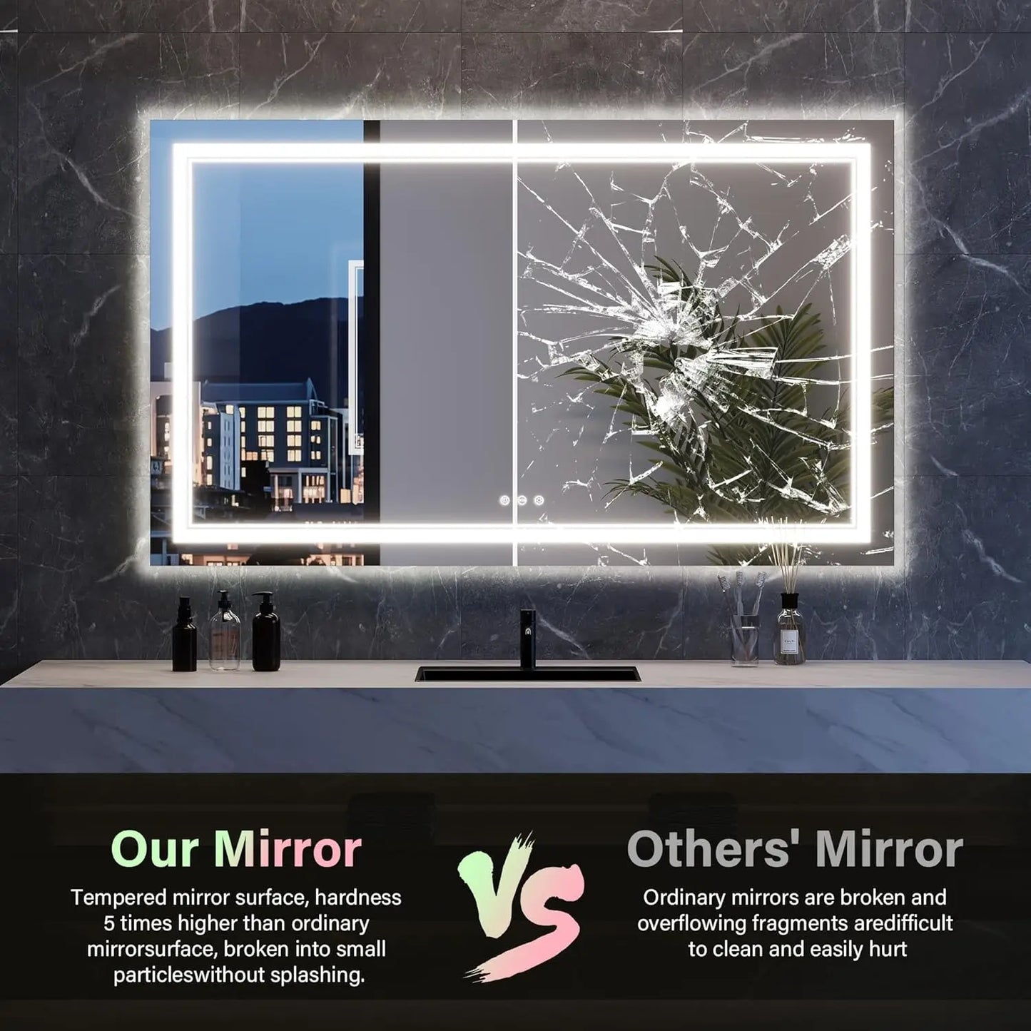 Led Bathroom Mirror With Rgb Function Double Lights, Anti-Fog Wall Bathroom Mirror Vanity Mirror With Memory Function