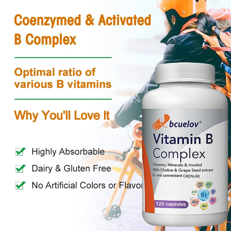 Vitamin B Complex Supplement, with Choline & Grape Seed Extract, Boosts Immunity, Metabolism, Supports Nervous System