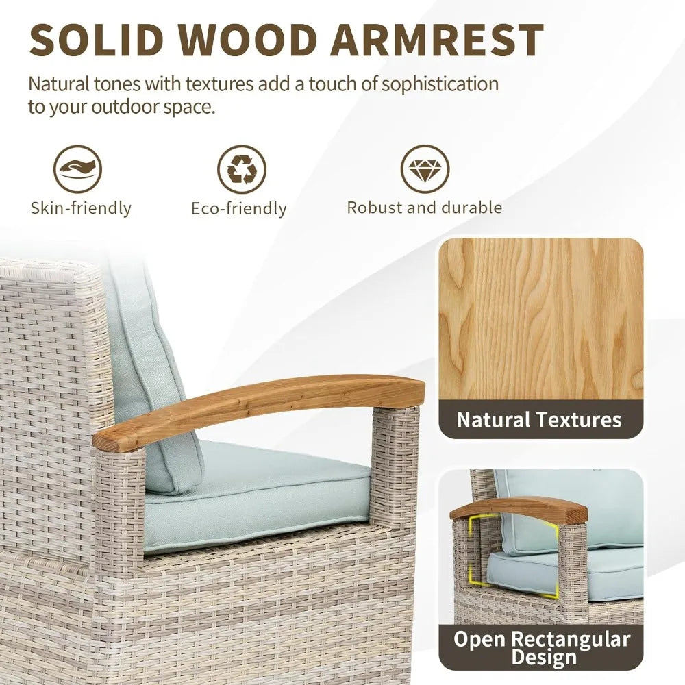 8 Pieces Patio Furniture Sets, PE Wicker Outdoor Conversation Sets with 2 Wood Armrests Swivel Rocker Chairs, 2, Customized