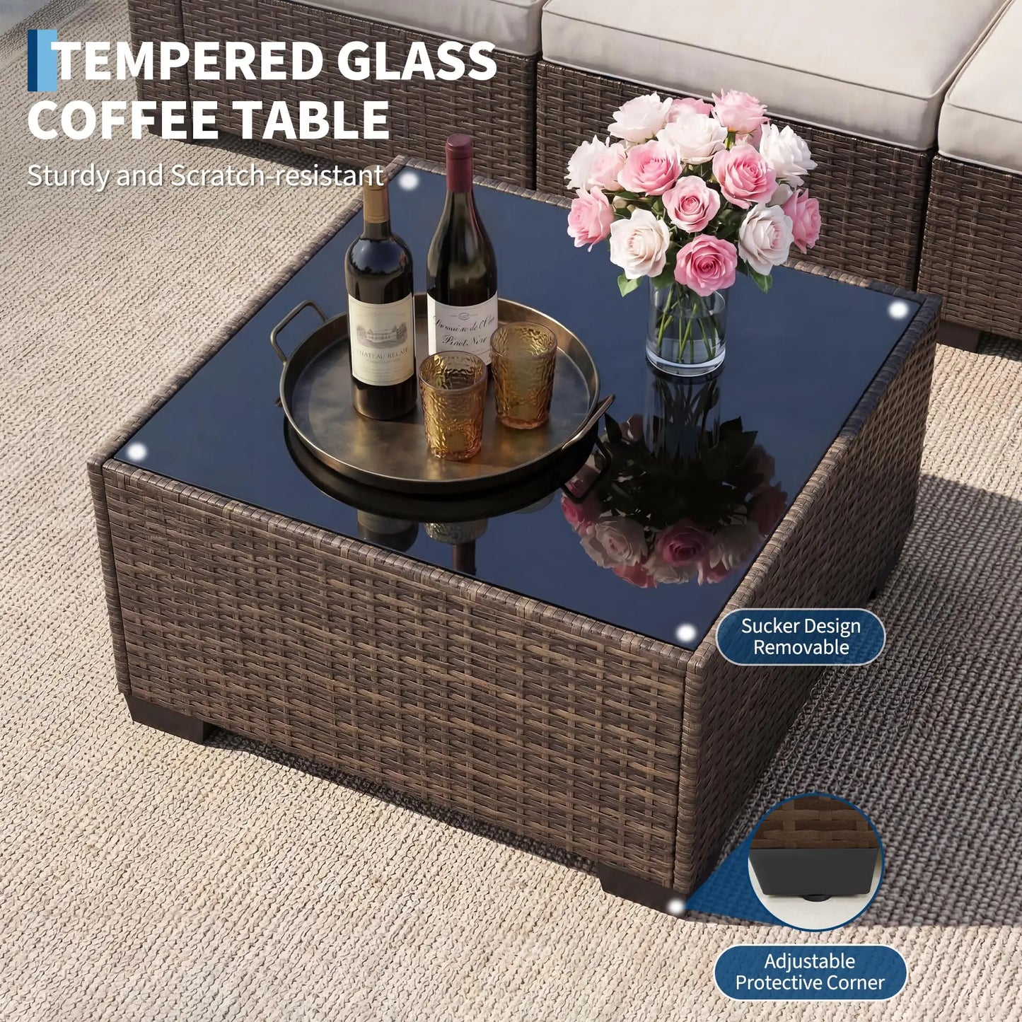 7-Piece Outdoor Patio Furniture Sectional Sofa Set With Ottoman & Storage Table, PE Wicker Conversation Set Poolside Backyard