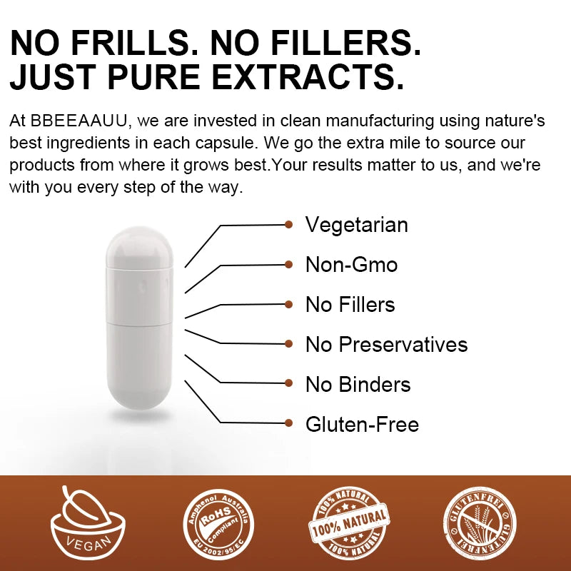 BBEEAAUU Mushroom Complex Capsules Support Energy, Digestion,Focus,Memory & Brain Overall Health Support Dietary Supplement