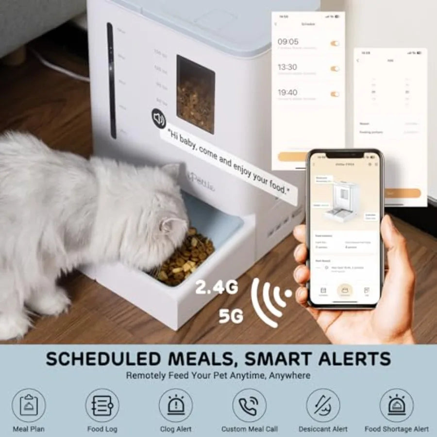 FW54 5G/2.4GHz WiFi Automatic Feeder and Waterer 2-in-1 Set for Pets 300 oz Large Capacity for 2 Weeks Perfect for Working Pare