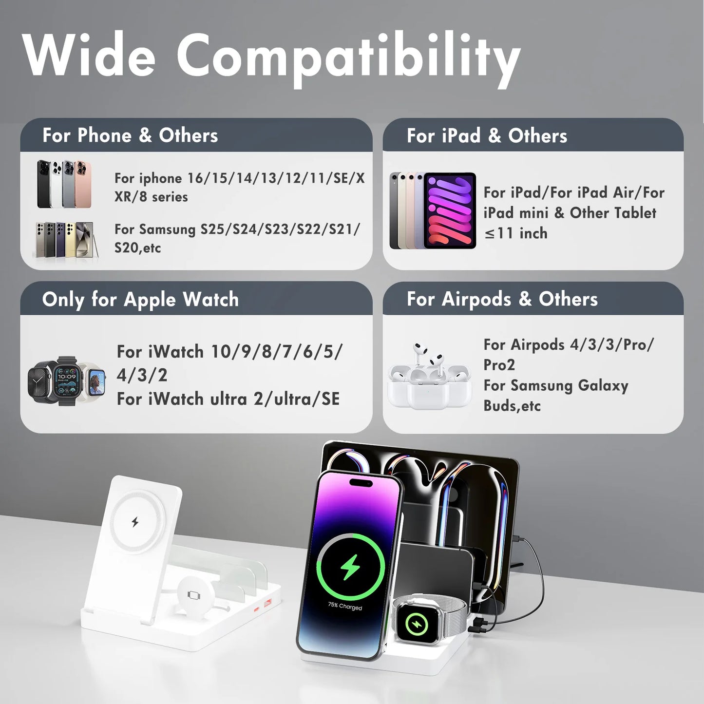 5-IN 1 Magnetic Wireless Charger Station Foldable 15W Fast Charging LED Light For iPhone 16~12 Pro Max Apple Watch AirPods