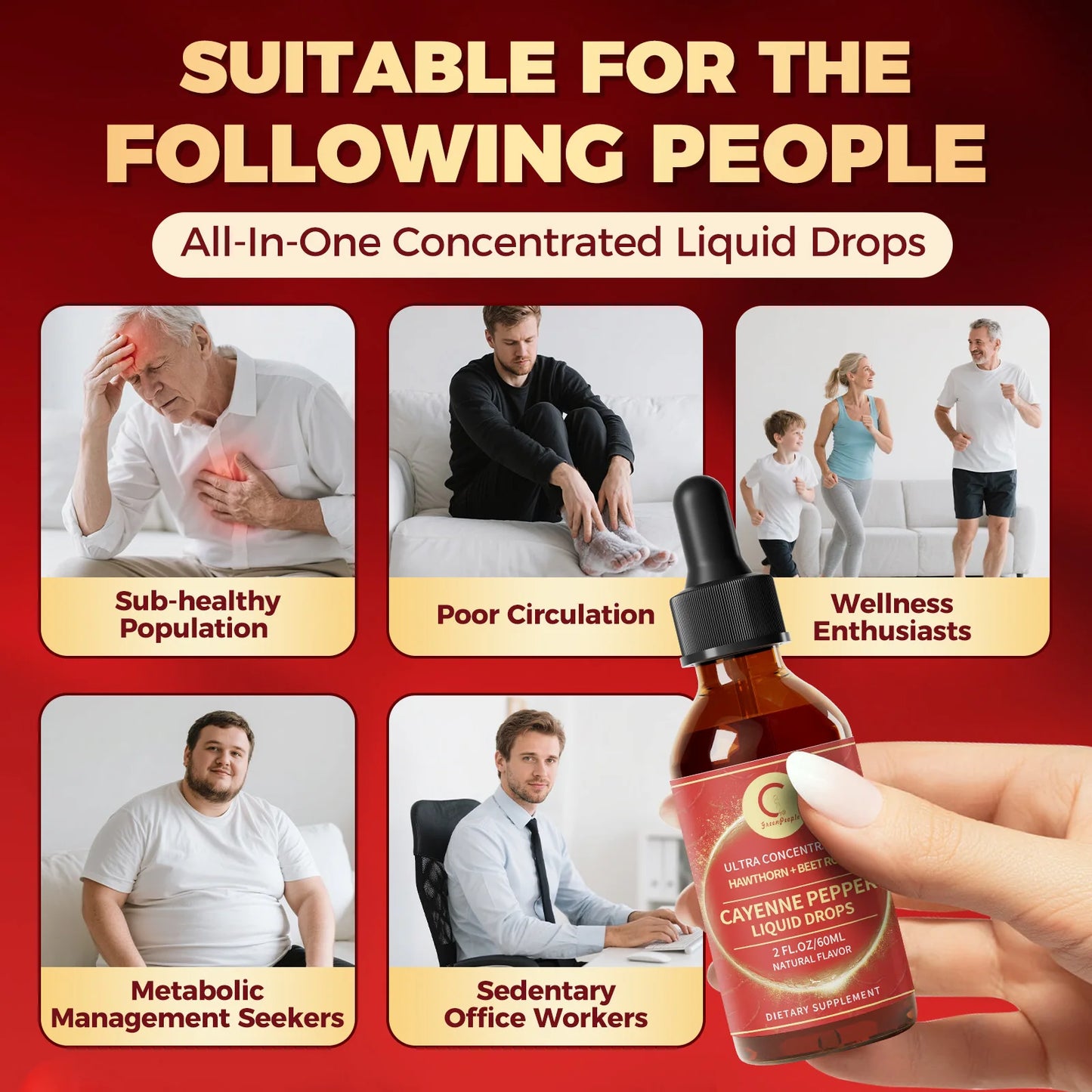 Organic Cayenne Pepper Drops 7-in-1 Complex Turmeric ,Ginseng Garlic Supplement Support Heart Function& Blood Pressure Balance