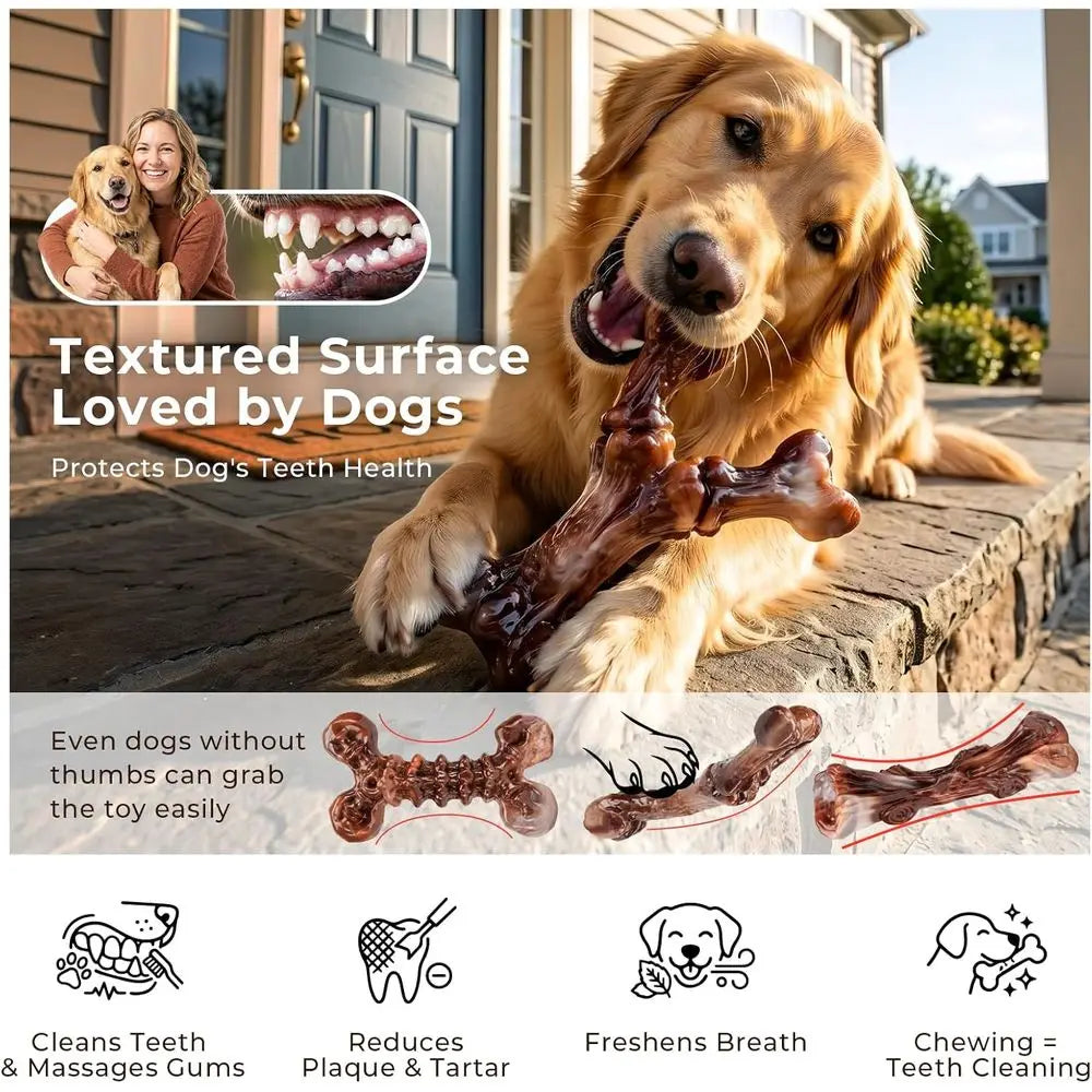 3-Pack Indestructible Dog Chew Toys or Aggressive Chewers: Bacon Flavored Rock-Hard Solid Nylon, Tough Dog Bones for Medium/Larg
