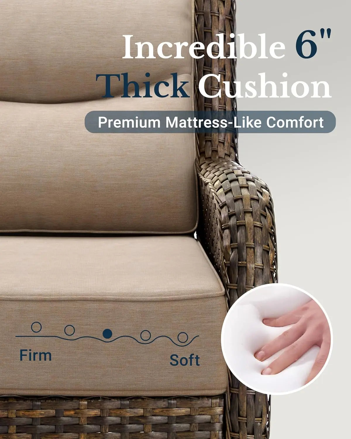 Luxury Patio Furniture Set with 6-inch Thick Cushion, Outdoor High Back Swivel Rocker Patio Chairs, 5PCS Wicker, Customized