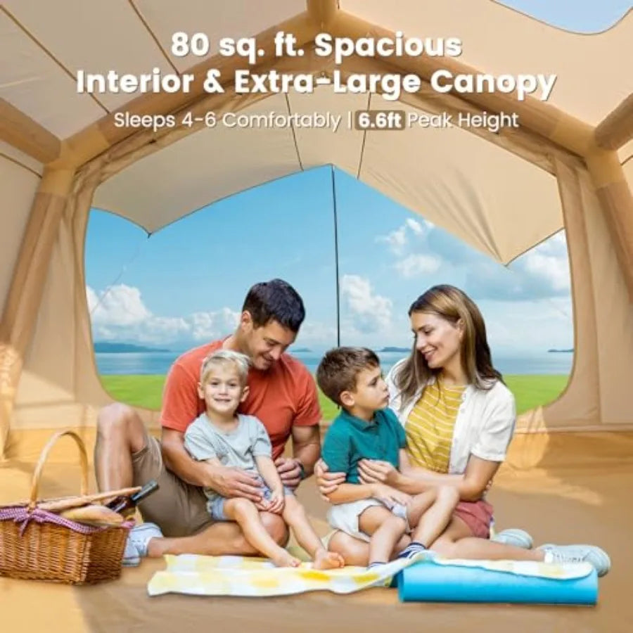 4-6 Person Inflatable Camping Tent,Easy Setup Blow Up Tent with Hand Pump, PU3000mm Waterproof Breathable 4 Season Glamping Tent