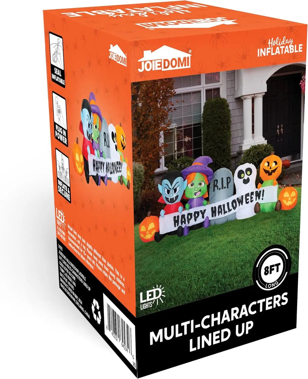 8 FT Long Pumpkin Ghost Vampire Witch Tombstone Inflatable Halloween Decor Outdoor Halloween Blow Up Decorations Inflatable  with LEDs for Yard Decorations