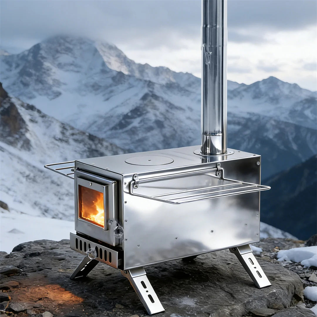 Hot Tent Stove: Stainless Steel Wood Burning Stove Portable Wood Stove w/ Chimney Pipes for Outdoor Heating & Cooking, Hot Tent Stove for Camping